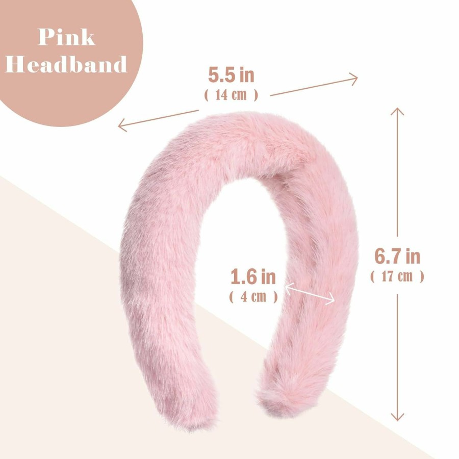 Yonchic Fashion Headbands | Faux Fur Headband, Soft Headbands For Women Girl, Non-Slip Fashion Hairbands Hair Accessories (Pink)