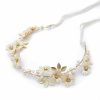 Comelyjewel Fashion Headbands | Bridal Hair Vines Crystal Pearls Flower Wedding Hair Accessories Evening Party Tiara Headpiece For Bridesmaid And Flower Girls (Gold)