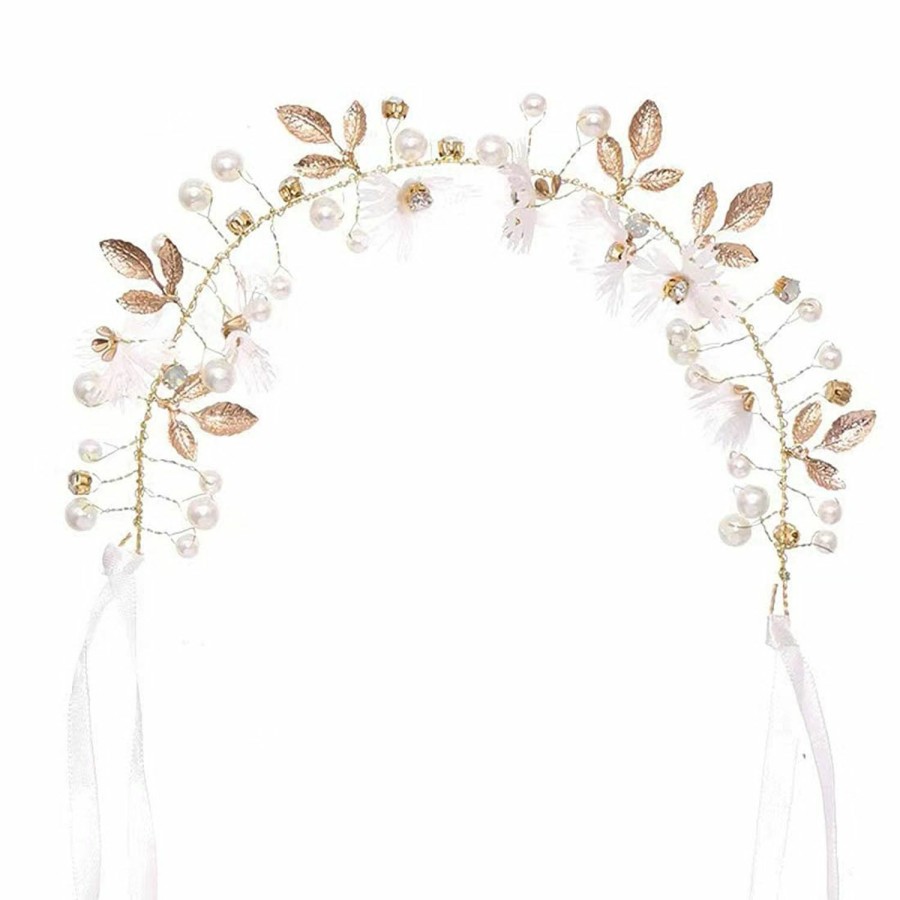 Comelyjewel Fashion Headbands | Bridal Hair Vines Crystal Pearls Flower Wedding Hair Accessories Evening Party Tiara Headpiece For Bridesmaid And Flower Girls (Gold)