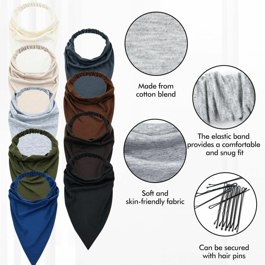 Lawie Fashion Headbands | Lawie 9 Pack Solid Large Cotton Triangle Head Scarf Elastic Hair Bandana Headbands Plain Silk Head Coverings Neck Scarves Wraps Blank Headscarf Kerchief Bulk For Women