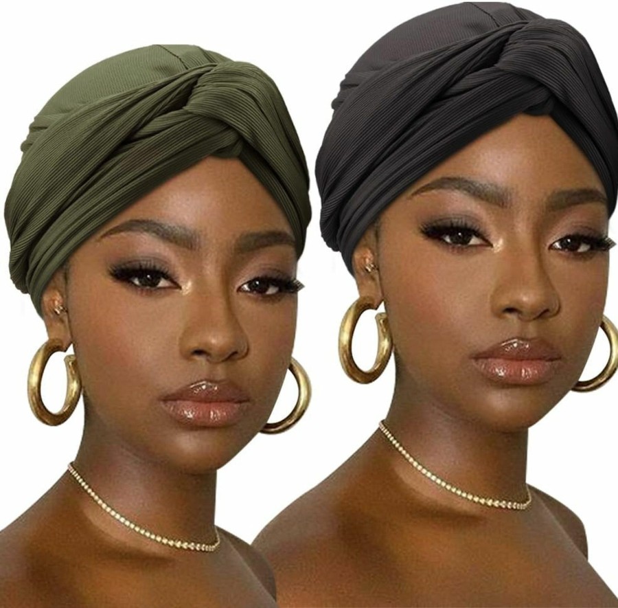 DRESHOW Fashion Headbands | Dreshow African Turban For Women Knotted Hairwraps Headwraps Ribbed Turban Stretch Jersey Head Scarf Chemo Cancer Cap