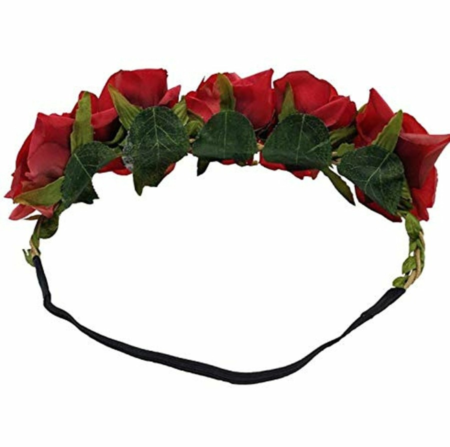 Amazon Fashion Headbands | Dnhcll Rose Flower Crown Fake Flower Crowns Headbands For Women Girl Rose Floral Head Piece Hair Crown Pet Headband Flower Wreath (Red)