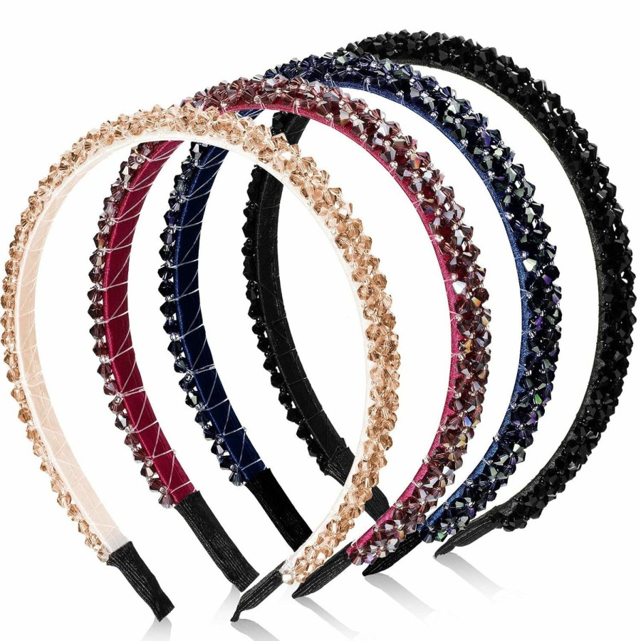 WILLBOND Fashion Headbands | 4 Pieces Crystal Rhinestone Headbands Shiny Non-Slip Beaded Hairband Bling Bling Hair Bands Hair Accessories Hair Decoration For Women Girls (Purple, Black, Champagne, Navy Blue, 1.2 Cm/ 0.5 Inch)