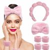 YANGYICHEN Fashion Headbands | Headband For Washing Face Or Facial - 6 Pack Spa Headbands And Wristbands Set, Skincare Headbands Purple Makeup Head Band Face Wash Headband Bow Tie Hair Band For Women And Girls (Purple-A)