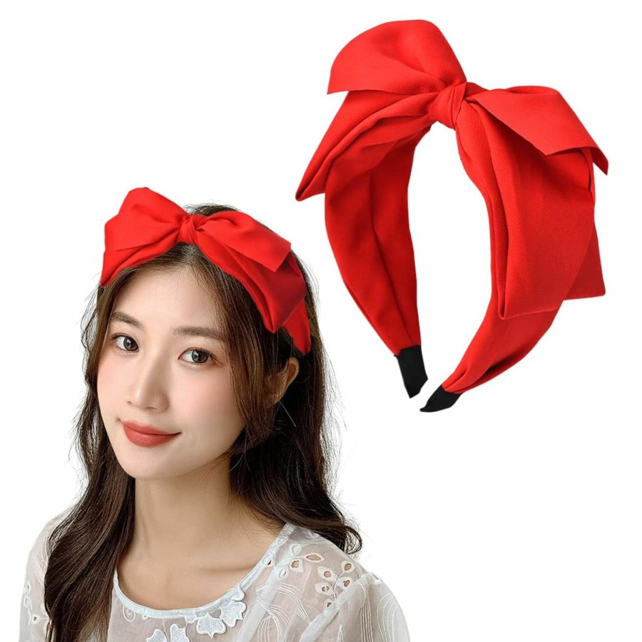 Kilener Fashion Headbands | Kilener Red Bow Headband Big Bowknot Headbands For Women Girls Hairband With Bow Hair Bands Top Knot Bow Headband For Women Bows Headbands Bowknot Hair Hoop Bow Head Band Hair Accessories