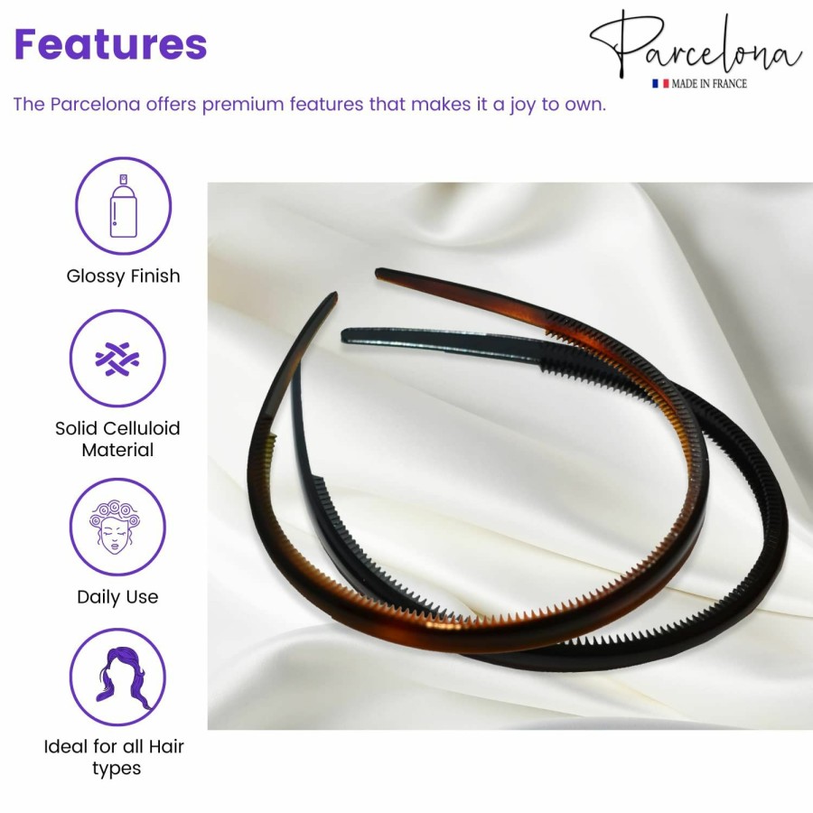 Parcelona Fashion Headbands | Parcelona French Thin Set Of 2 Tortoise Shell Brown And Black Comb Hair Headbands With Inner Teeth Nibs