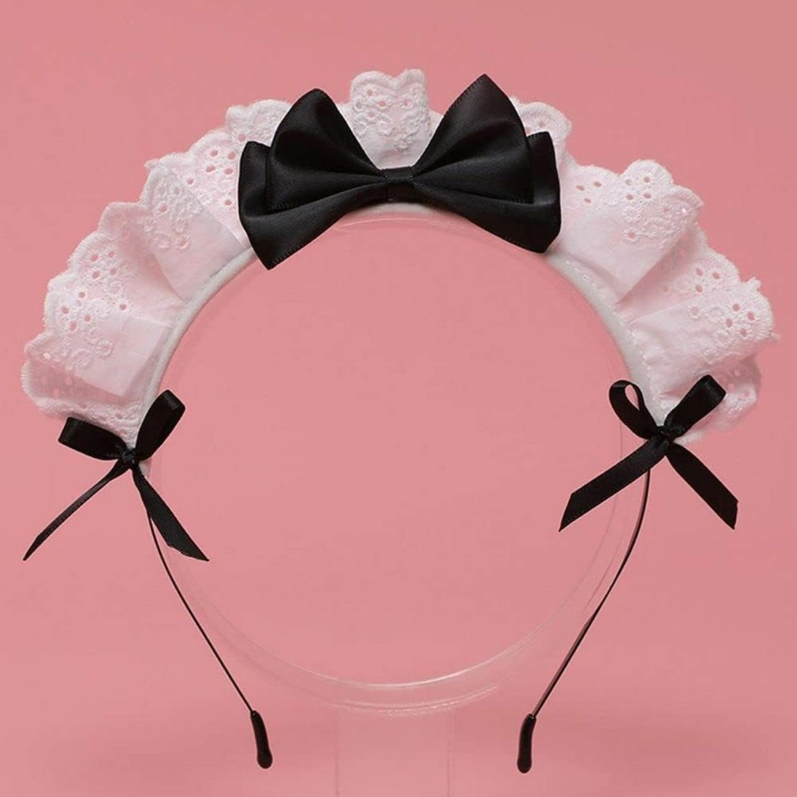 Galyacht Fashion Headbands | Galyacht Black Women Girls Lolita Headband Lace Bow Hair Band Maid Anime Cosplay Headwear Ribbon Bowknot Cute Hair Band Party Hair Accessories Women'S Fashion Headbands