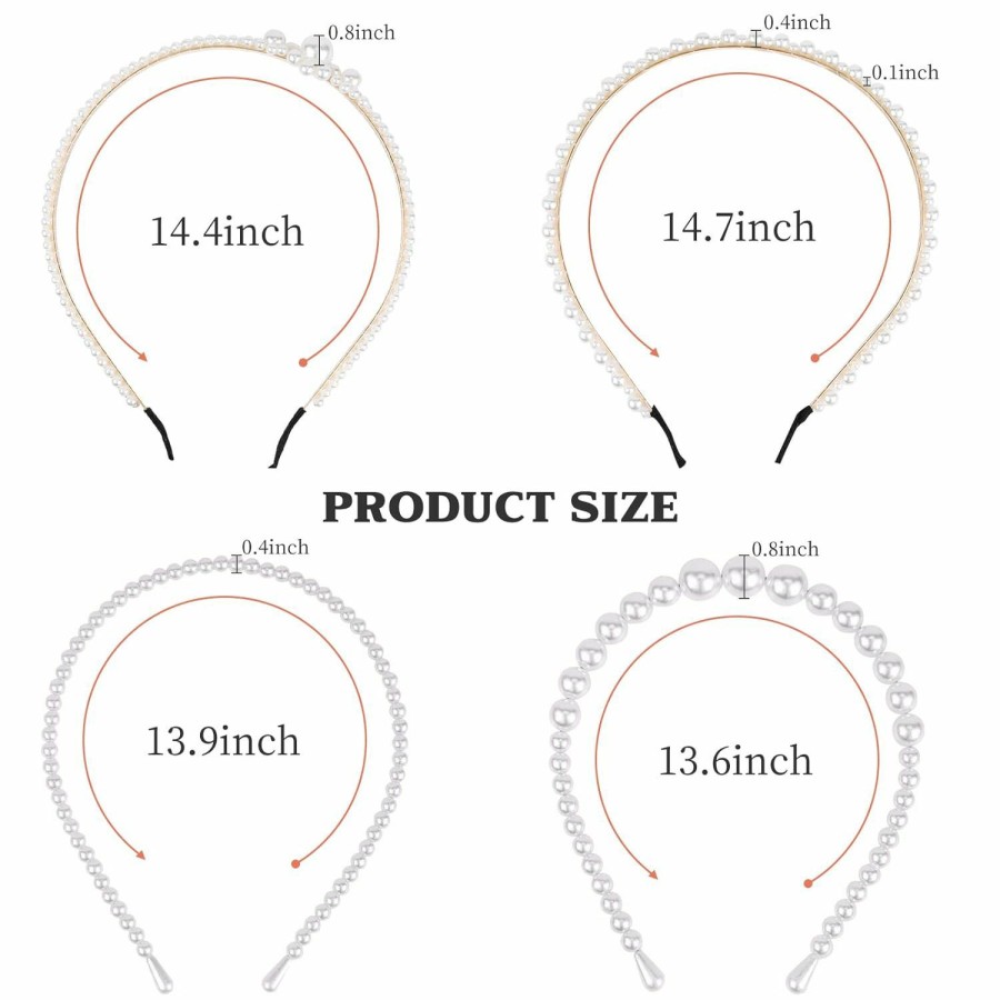 ACO-UINT Fashion Headbands | Aco-Uint 4 Pack Pearl Headbands For Women, White Faux Pearl Hairbands Bridal Hair Hoop, Cute Headbands With Pearl For Girls Party Wedding Hair Accessories For Women Flower Girl