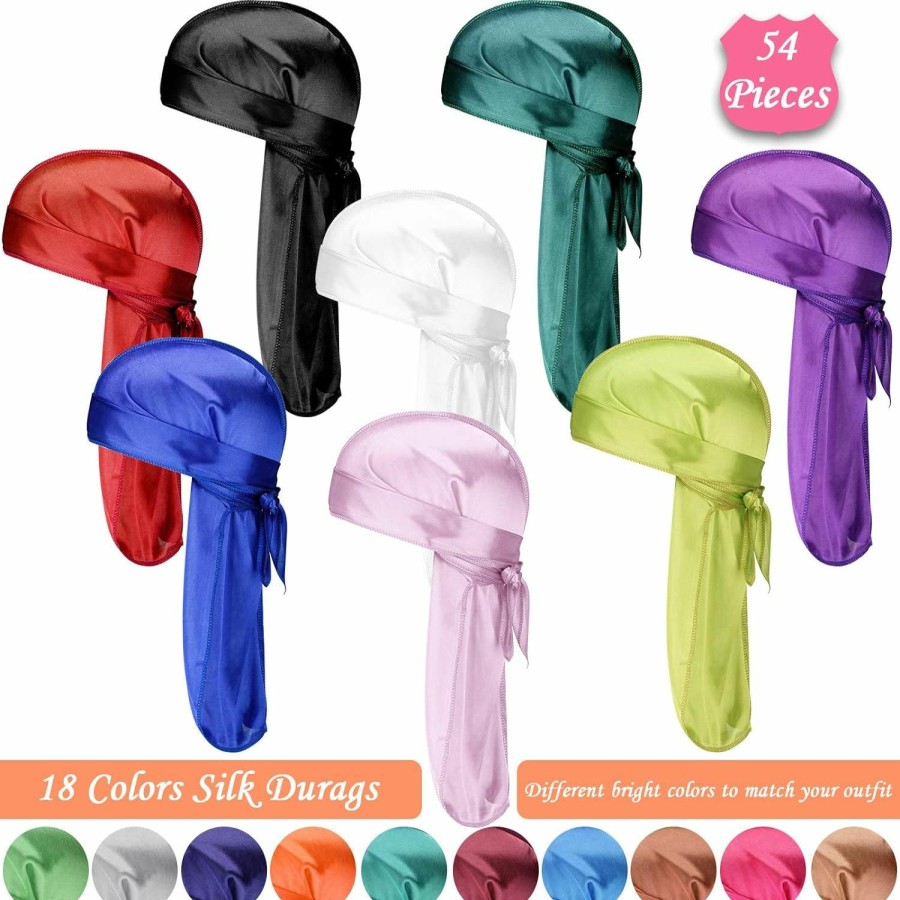 Tarpop Fashion Headbands | Tarpop 54 Pieces Silk Durags For Men Women 18 Colors Durags Wave Cap Satin Durags For 360 Waves Breathable Doo Rags With Wide Strap Durags For Hair Waves Fitness Cycling Hiking Camping Running