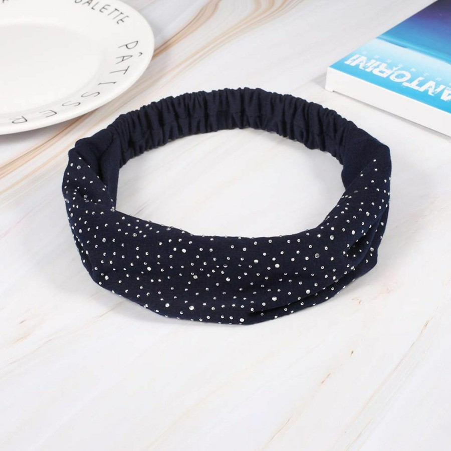 DINPREY Fashion Headbands | Dinprey Rhinestone Bandeau Headbands Cloth Stretchy Sport Headbands Wide Bandana Hairwraps Workout Dots Head Bands Womens Yoga Rhinestone Head Wraps Solid Diamond Twisted Headband Head Wrap Makeup