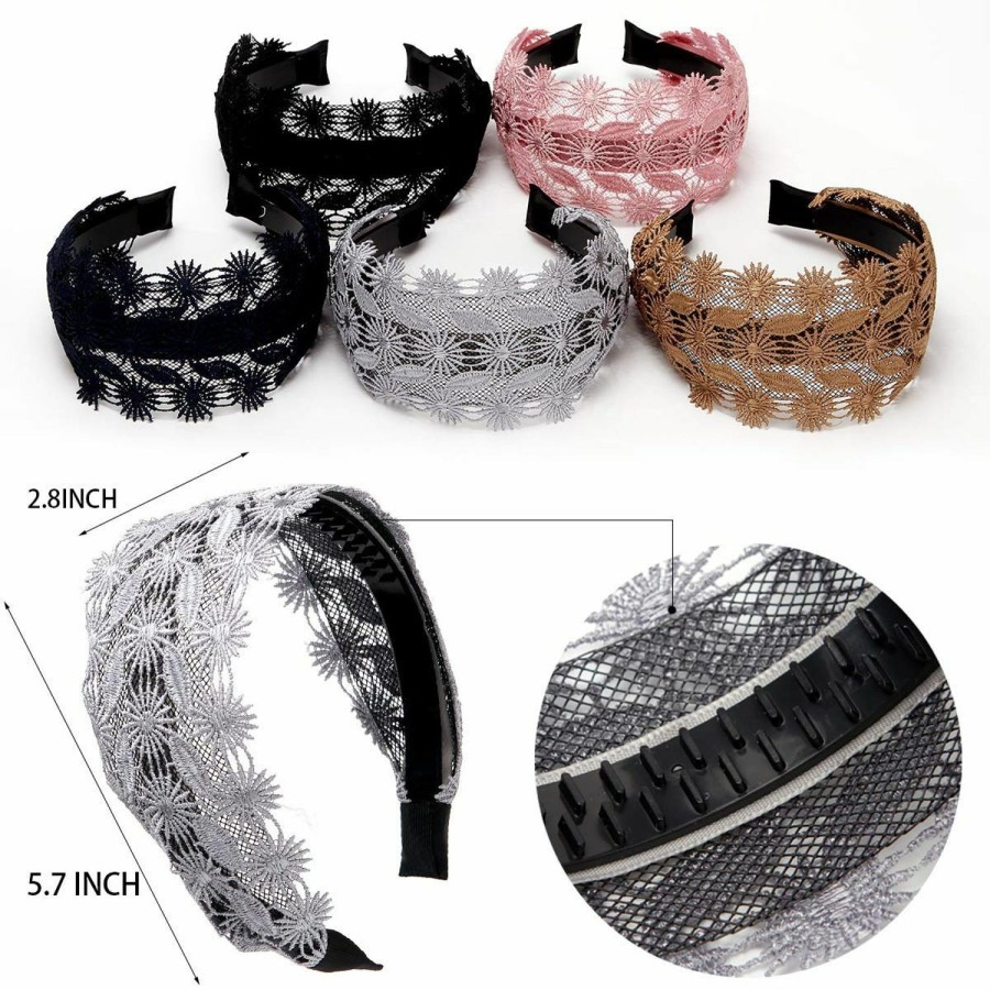 LONEEDY Fashion Headbands | Loneedy Non-Slip Multicolor Lace Headband Wide-Head Cutout Hard Headbands For Women And Girls (Sun Flower)