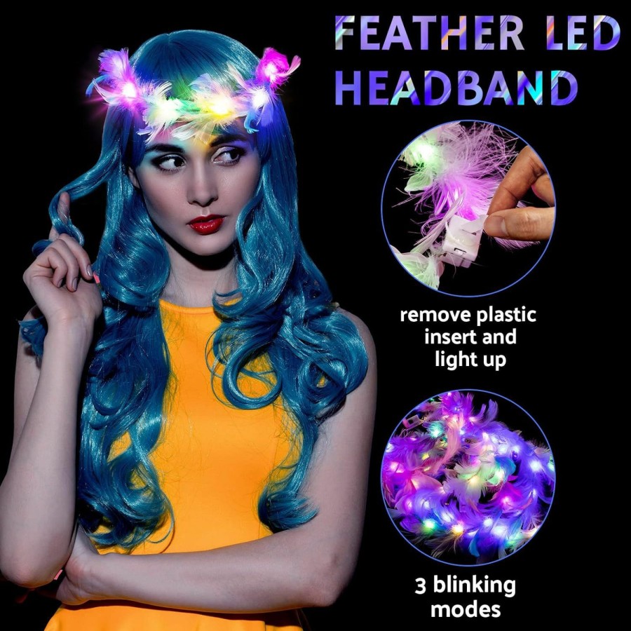 Janinka Fashion Headbands | 28 Pcs Feather Crown Headband Luminous Light Up Feather Headband Led Feather Headpiece Light Up Hair Accessories Glowing Led Hair Band Cute Light Up Headdress For Women Girls Wedding Festival Party