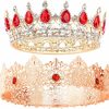 Haomian Fashion Headbands | 2 Pieces Prom King And Queen Crown Set King Crowns For Men Royal Crown With Red Rhinestone Crystal Crowns For Women Princess Crown Tiara Costume Headwear For Wedding Prom Birthday Party