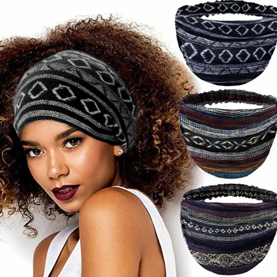 CAKURE Fashion Headbands | Cakure Boho Wide Headbands African Head Wraps Stretchy Hairbands Stripe Turban Head Bands For Women And Girls Pack Of 3 (Set1)