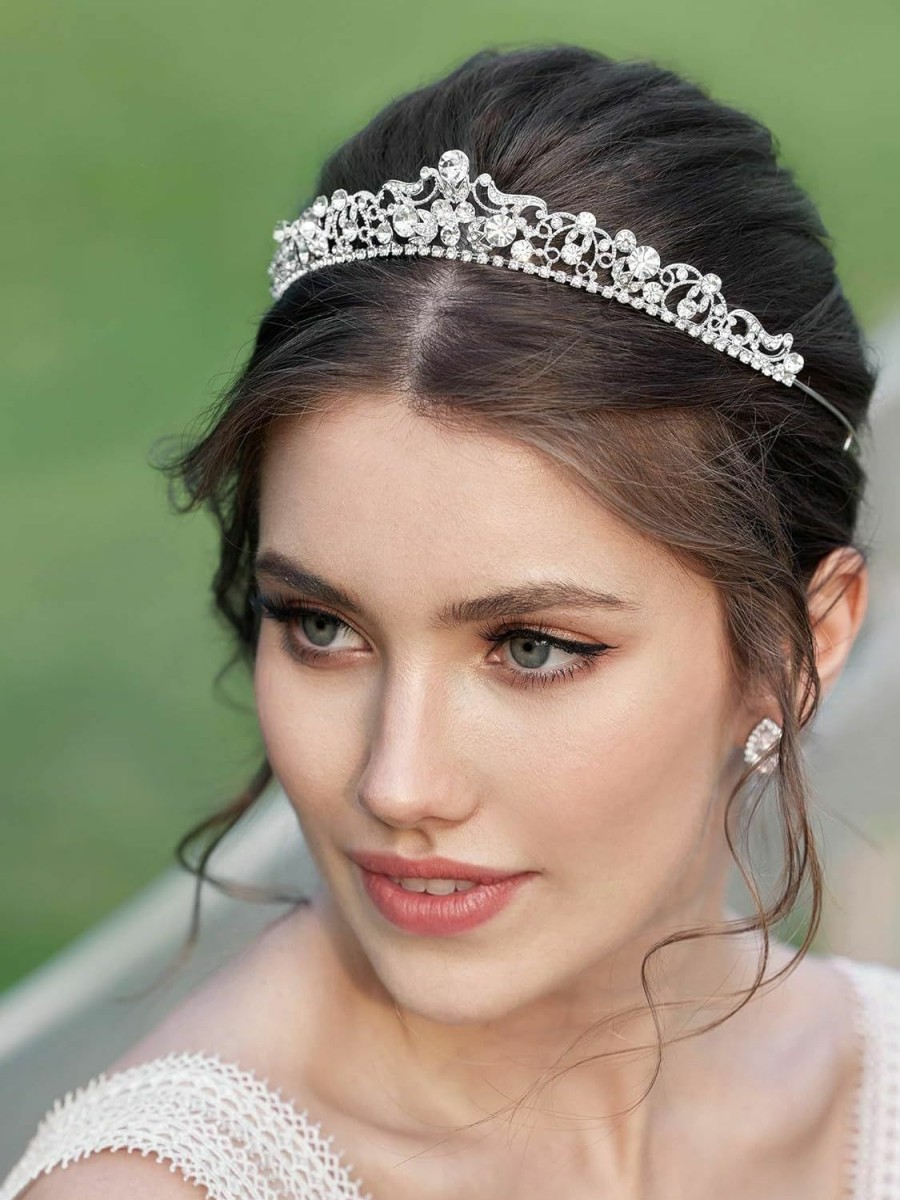 SWEETV Fashion Headbands | Sweetv Rose Gold Wedding Tiaras And Crowns With Side Comb, Rhinestone Bridal Crown Princess Tiara Jewelry Headpieces For Women And Girls