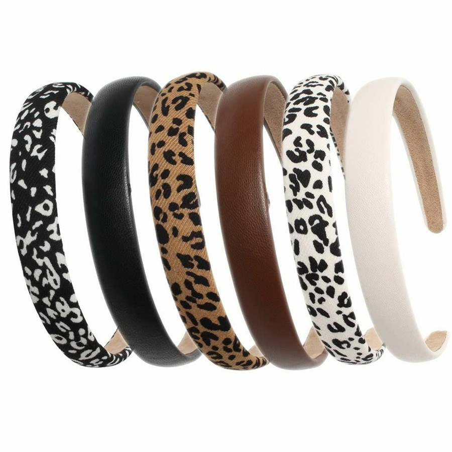 Cuizhiyu Fashion Headbands | Cuizhiyu Leopard Print Headbands For Women Girls 2Cm Wide Headband Pu Solid Hairband Hair Hoops Hair Accessories 6 Pack (Leopard)