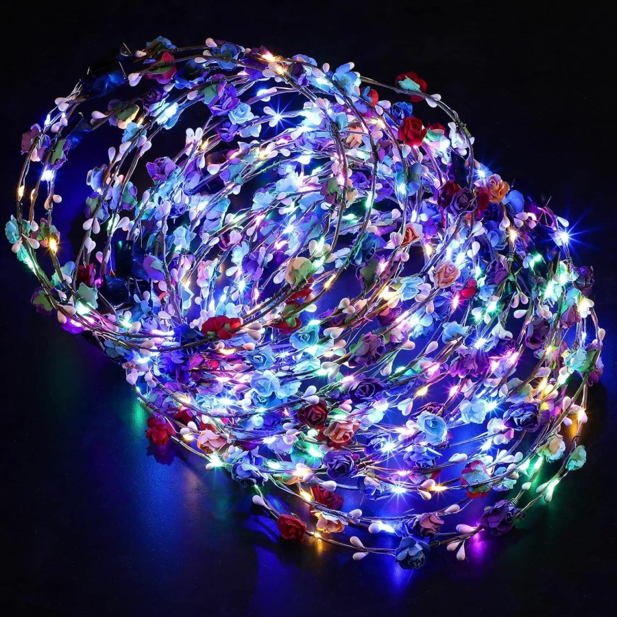 Janinka Fashion Headbands | 70 Pcs Led Flower Crown Led Flower Wreath Headband Light Up Headband Led Hair Accessories Crown Luminous Head Band Crown Led Tiara Glow Floral Headpiece Flower Headdress For Women Girls Wedding Party