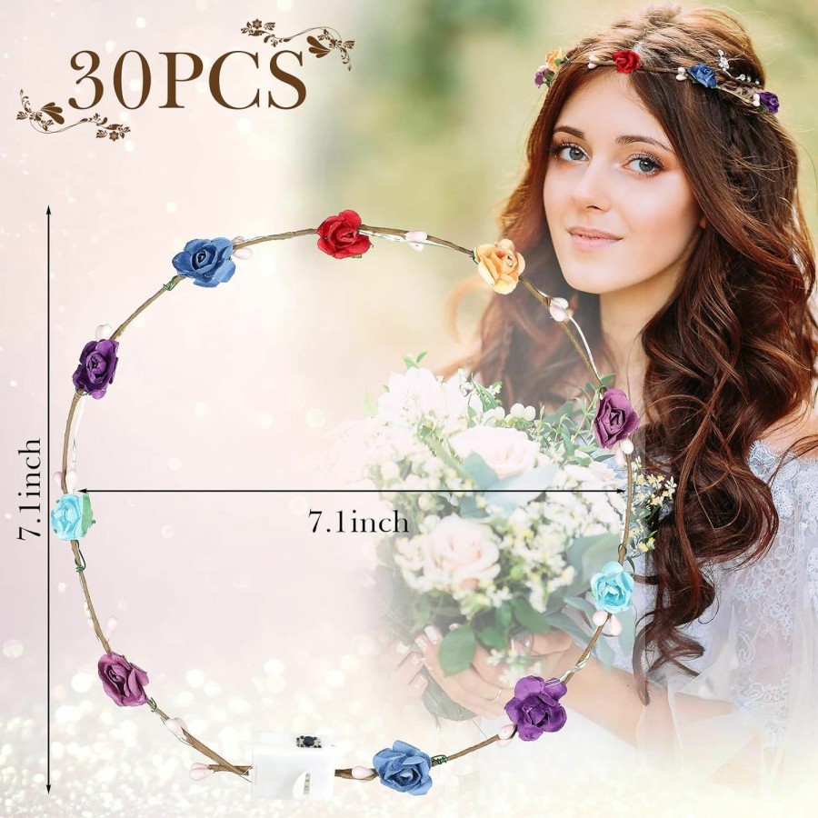 Janinka Fashion Headbands | 70 Pcs Led Flower Crown Led Flower Wreath Headband Light Up Headband Led Hair Accessories Crown Luminous Head Band Crown Led Tiara Glow Floral Headpiece Flower Headdress For Women Girls Wedding Party