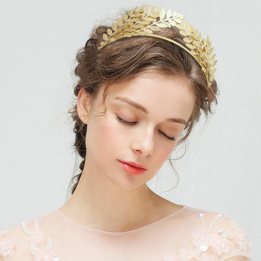 Wecoe Fashion Headbands | Wecoe 1Pc Gold Leaf Headband Headpiece Women Girls Gold Leaf Tiara Crown Flower Girl Bridal Wedding Halo Headband Greek Goddess Toga Costume Hair Accessories For Women Girls