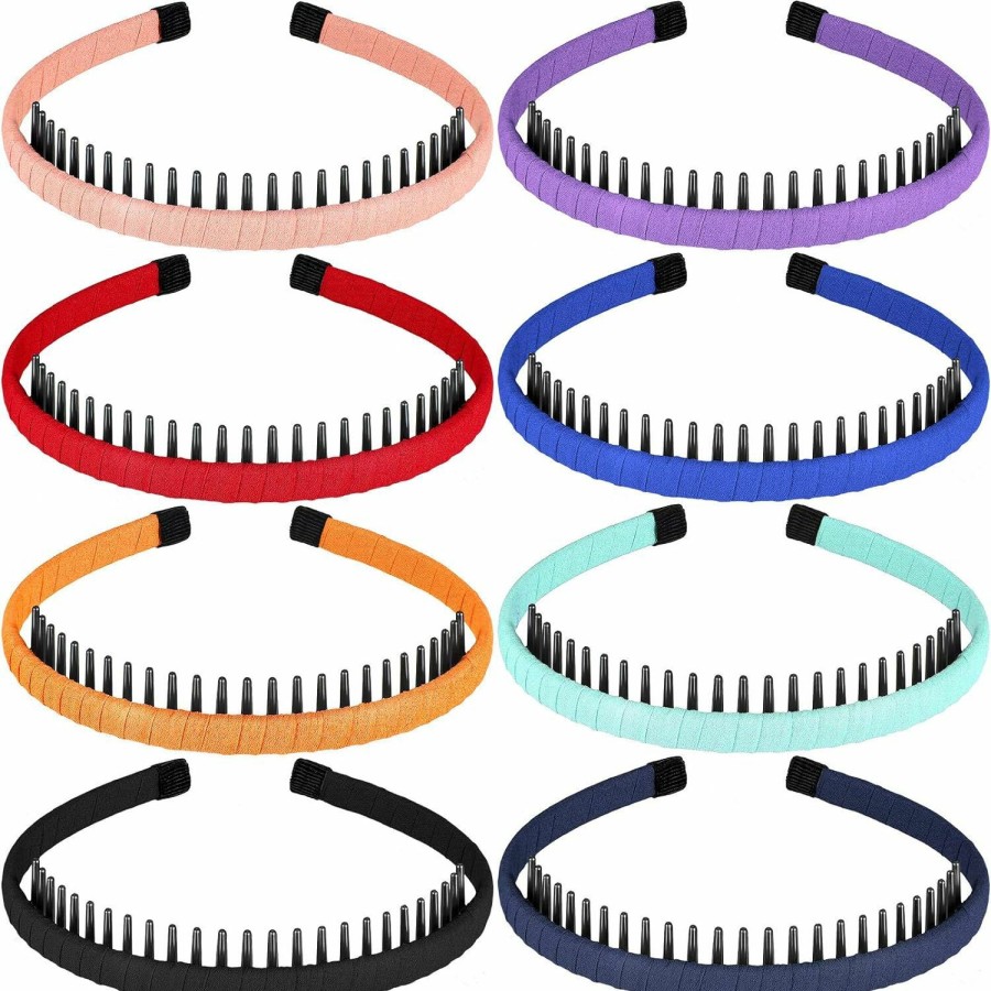 WILLBOND Fashion Headbands | Willbond 8 Pieces Teeth Comb Hairband Multicolor Resin Teeth Comb Hair Hoop Headband Soft Satin Non-Slip Hair Accessories For Women Or Girls, 8 Colors (Vibrant Colors)