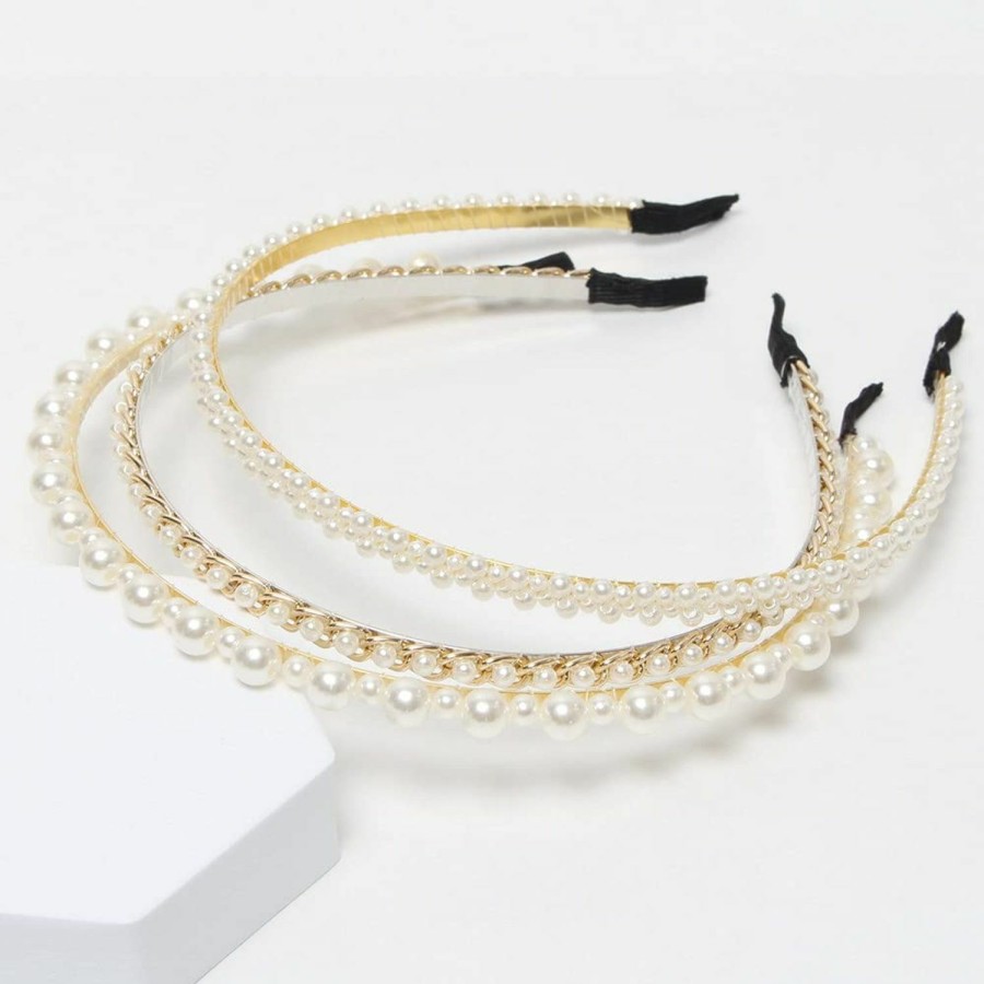 Cuizhiyu Fashion Headbands | Cuizhiyu 3 Pack Pearl Headbands White Faux Pearls Gold Hairbands Bridal Hair Hoop Wedding Hair Accessories For Women Girls (Pearl)……