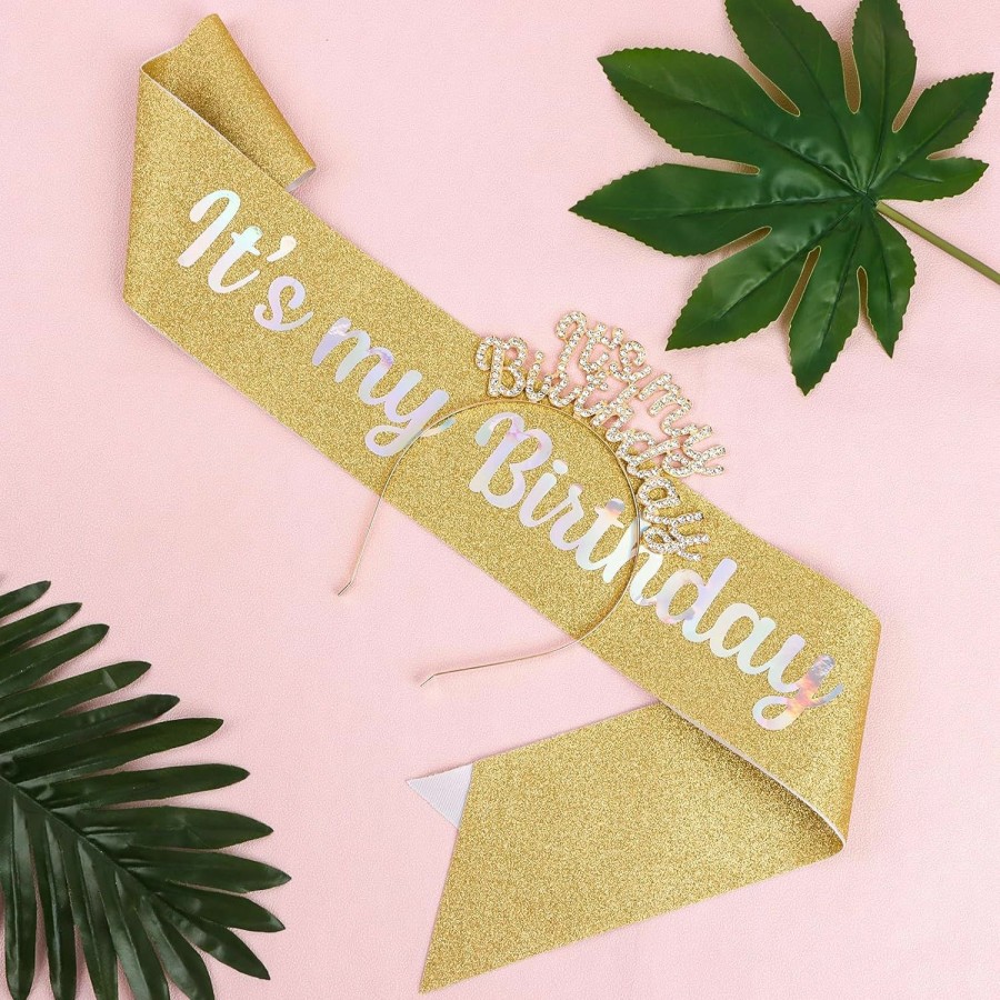 BAHABY Fashion Headbands | Bahaby Birthday Crowns For Women, It'S My Birthday Sash & Birthday Headband Set Princess Birthday Sash And Tiara Sweet Happy Birthday Accessories For Party- Multi-Colored