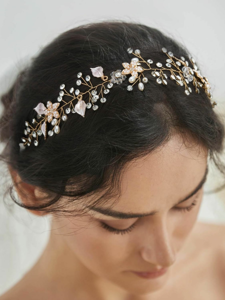 SWEETV Fashion Headbands | Sweetv Silver Bridal Headband Crystal Wedding Headpieces For Bride Pearl Hair Vine Wedding Hair Accessories For Flower Girl Bridesmaid