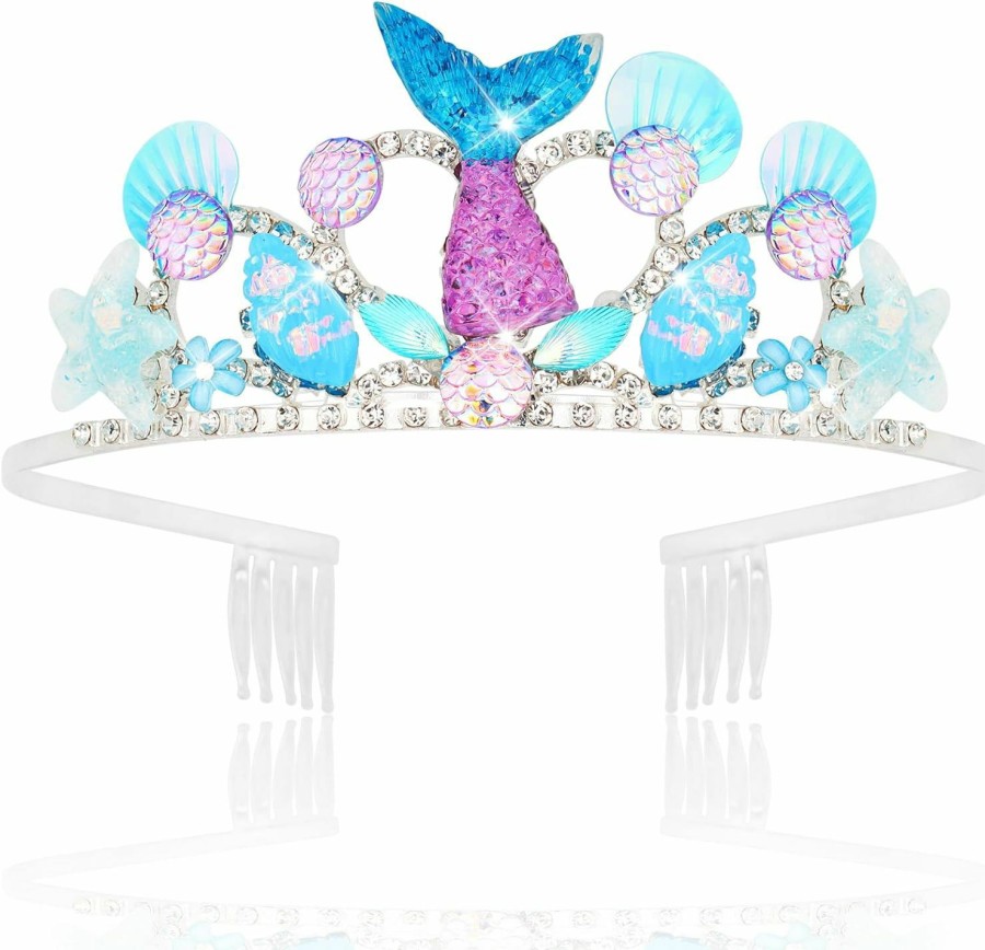 ANBALA Fashion Headbands | Anbala Mermaid Crown Crystal Mermaid Costume Starfish Birthday Crown For Girls Mermaid Birthday Decorations Mermaid Birthday Party Seashell Hair Accessories For Women And Girls