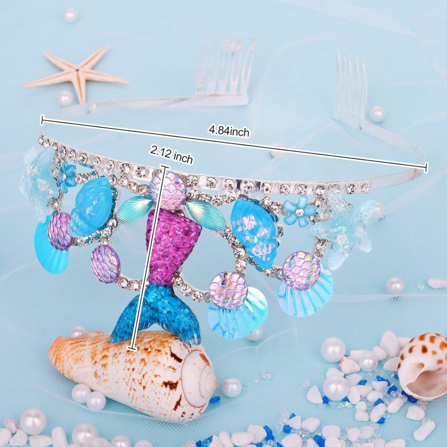 ANBALA Fashion Headbands | Anbala Mermaid Crown Crystal Mermaid Costume Starfish Birthday Crown For Girls Mermaid Birthday Decorations Mermaid Birthday Party Seashell Hair Accessories For Women And Girls