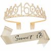 Semato Fashion Headbands | Sweet 16 Birthday Tiara And Sash Kit- Pink \"Sweet 16\" Birthday Decorations 16Th Birthday Party Gifts Birthday Party Supplies For Girls