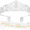 Amazon Fashion Headbands | Prom Queen Sash Headbands For Women Tiara & Crown Silver Girls Cosplay Halloween Princess Happy Homecoming Accessories