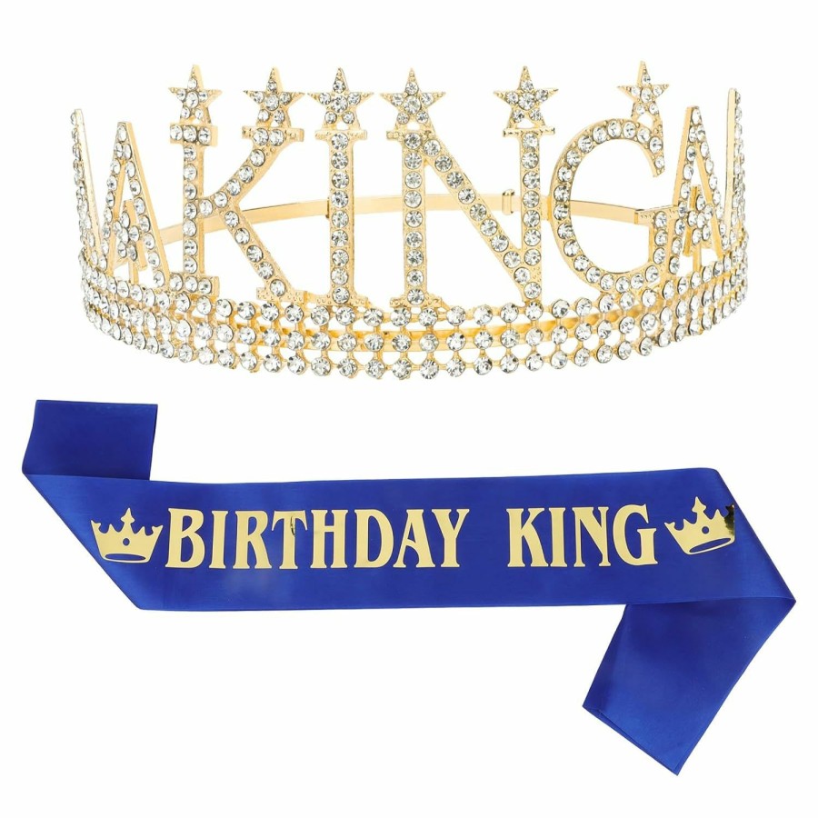 Amariver Fashion Headbands | Amariver Birthday King Crown And Sash For Men Birthday Decorations Gold King Crown King Tiaras For Birthday Party Men'S Decoration For Birthday Party Anniversary And Photography Birthday Accessories