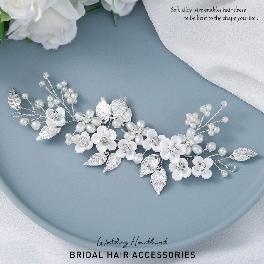 GORAIS Fashion Headbands | Gorais Flower Bride Wedding Hair Vine Blue Rhinestone Bridal Hair Accessories Silver Crystal Wedding Headpiece Leaf Hair Piece For Women And Girls