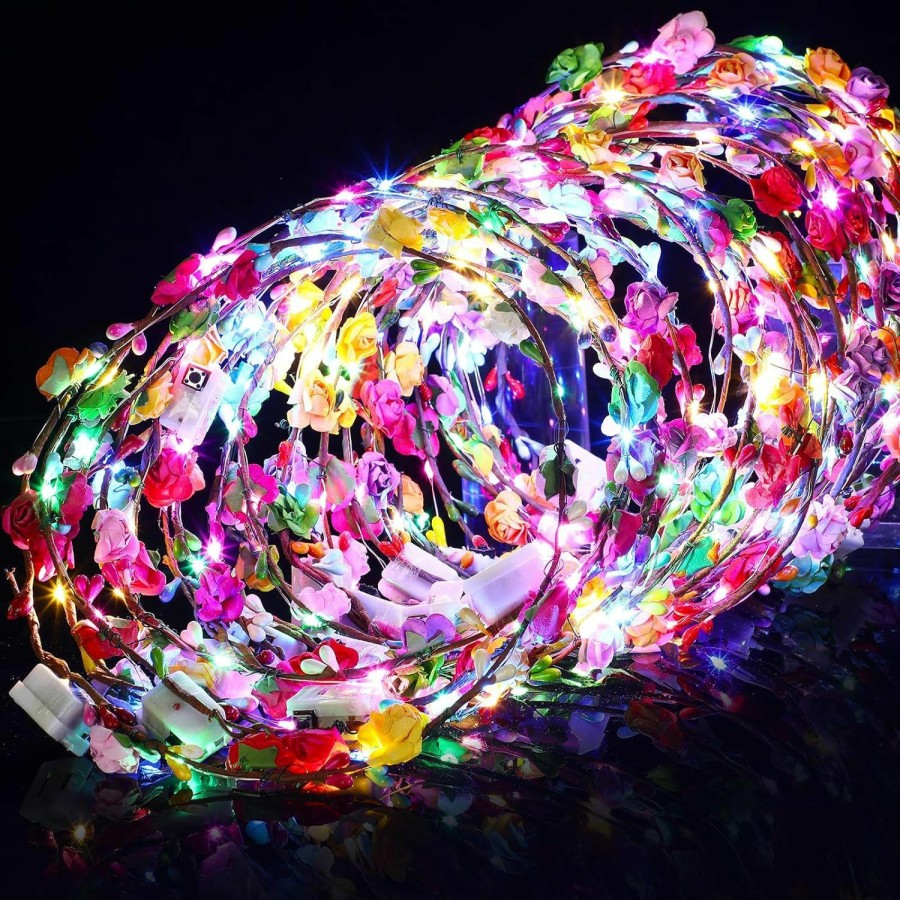 Syhood Fashion Headbands | 180 Pieces Led Flower Crown Headbands Bulk Multicolor Light Up Floral Wreath Crowns Flower Hair Garlands Headdress Crowns For Women Girls Hair Accessories Wedding Holiday Festival Christmas Party