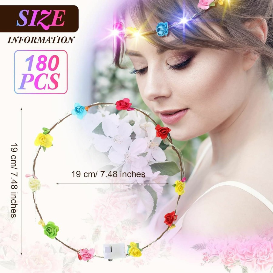 Syhood Fashion Headbands | 180 Pieces Led Flower Crown Headbands Bulk Multicolor Light Up Floral Wreath Crowns Flower Hair Garlands Headdress Crowns For Women Girls Hair Accessories Wedding Holiday Festival Christmas Party