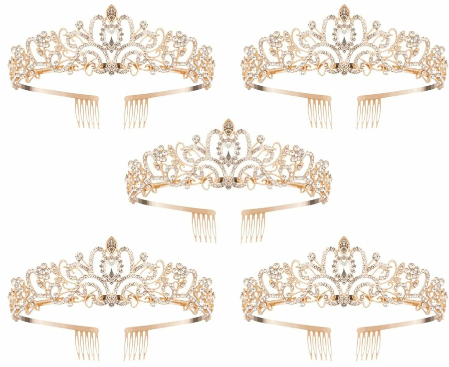 AXX Fashion Headbands | 5 Pack Silver Crystal Tiara Crowns For Women Girls Princess Elegant Crown With Combs Women'S Headbands Bridal Wedding Prom Birthday Party Headbands For Women