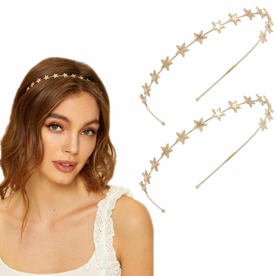 Aswewamt Fashion Headbands | Aswewamt 2 Pack Alloy Five-Pointed Star Headbands,Bridal Hair Hoop Wedding Hair Accessories Ornaments For Elegant Women Girls