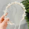 YOUlDIANZI Fashion Headbands | Youldianzi Flower Girl Hair Accessory, Princess Headpiece White, Wedding Hair Accessories For Kids, Flower Headband Pearl For Girl And Flower Girls Bridal Wedding Hair Band, Women Headbands (Gold)