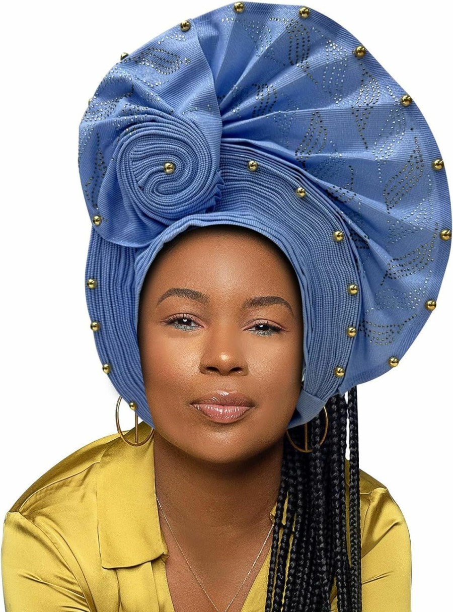 QliHut Fashion Headbands | Nigerian Headtie African Head Wraps Already Made Auto Gele African Turban Cap For Party