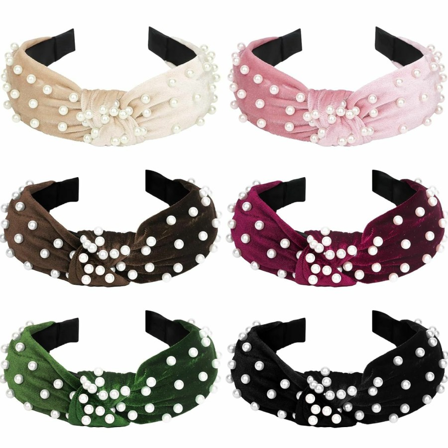 Jaciya Fashion Headbands | Jaciya Headbands For Women 6 Pack Pearl Headbands Velvet Headbands For Women Pearl Headbands For Women Turban Headbands For Women Womens Headbands Diademas Para Mujer