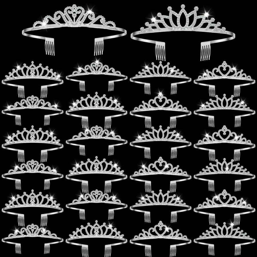 Yuefunny Fashion Headbands | Yuefunny 24 Pcs Crystal Tiara Headbands For Women Princess Headband Girls Silver Crown With Combs Crown Headband For Pageant Bridal Prom Party Gifts