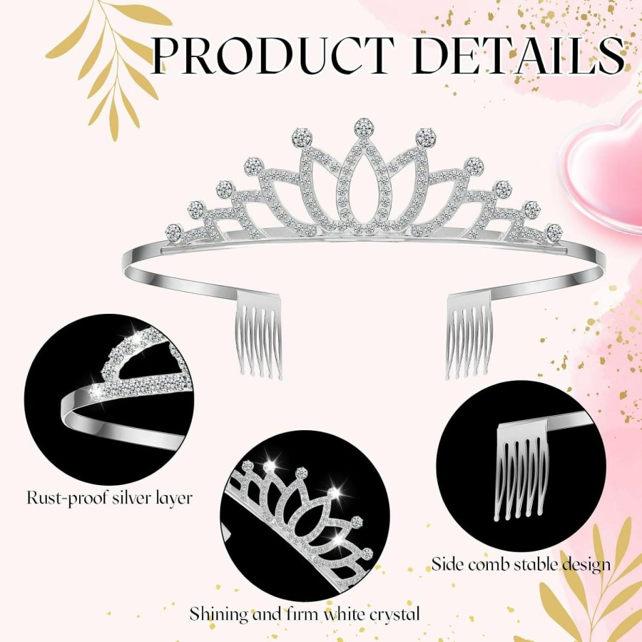 Yuefunny Fashion Headbands | Yuefunny 24 Pcs Crystal Tiara Headbands For Women Princess Headband Girls Silver Crown With Combs Crown Headband For Pageant Bridal Prom Party Gifts