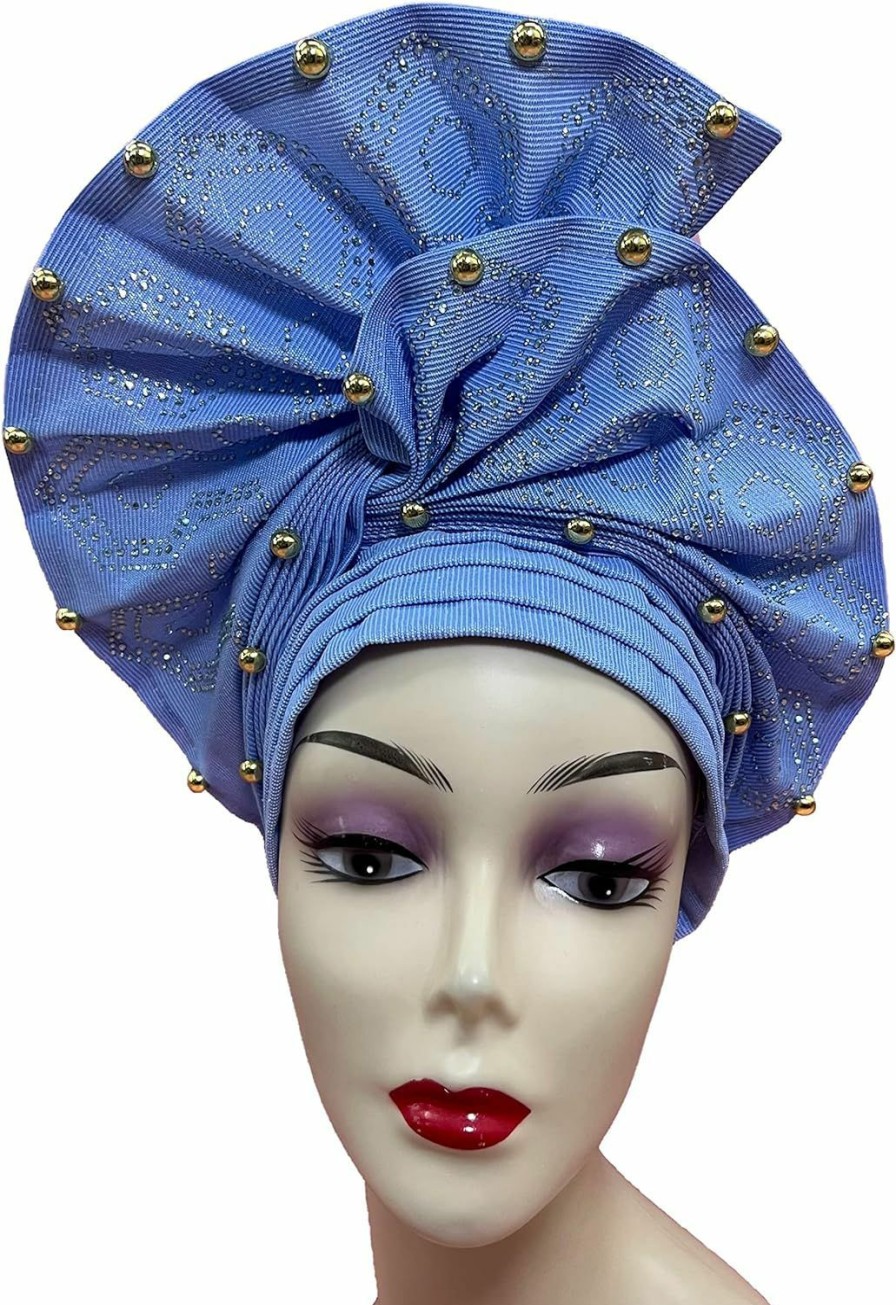 QliHut Fashion Headbands | Luxury Nigerian Headtie Already Made African Headtie Women Headbands Head Wrap Femme Headscarf Sewing Fabric For Party