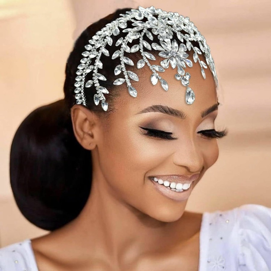 WONRLUA Fashion Headbands | Wonrlua Wedding Headpiece For Bride, Rhinestone Forehead Bridal Headband, Wedding Hair Accessories For Brides