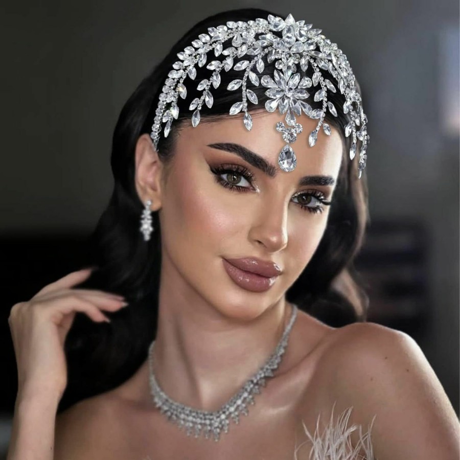 WONRLUA Fashion Headbands | Wonrlua Wedding Headpiece For Bride, Rhinestone Forehead Bridal Headband, Wedding Hair Accessories For Brides