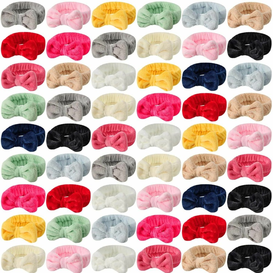 Tigeen Fashion Headbands | 52 Pieces Spa Headband For Washing Face Bulk, Soft Coral Fleece Makeup Headband Bow Headband Fluffy Facial Skin Care Cosmetic Shower Headband 13 Colors Slumber Party Supplies For Girls Women