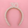 RSOLIET Fashion Headbands | Rsoliet 30Th Birthday Pearl Jewel Embellished Headband - 30Th Birthday Outfit Gifts For Women,Rhinestone Headband With Peals For 30Th Birthday Decorations