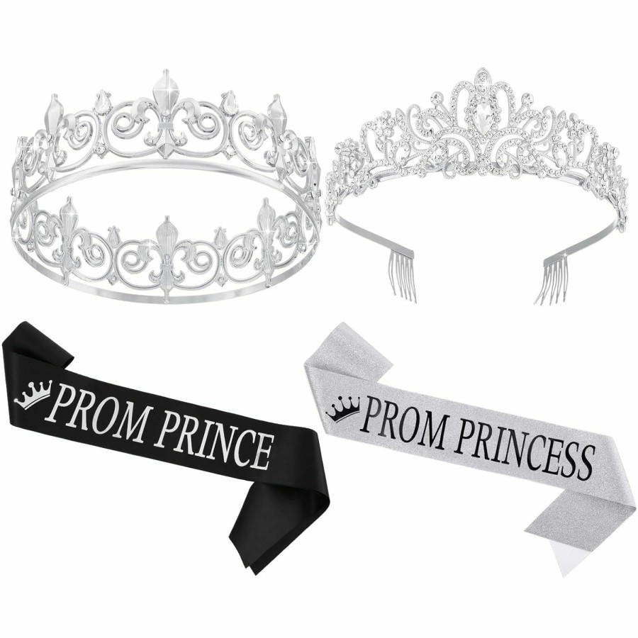 Saintrygo Fashion Headbands | Saintrygo Prom Prince And Princess Crown Set With Sashes 80S Prom Decor Tiara Shiny Satin Prom Party Favors Men Women Cosplay(Artistic Style)