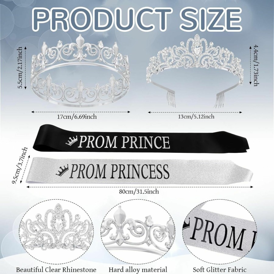 Saintrygo Fashion Headbands | Saintrygo Prom Prince And Princess Crown Set With Sashes 80S Prom Decor Tiara Shiny Satin Prom Party Favors Men Women Cosplay(Artistic Style)