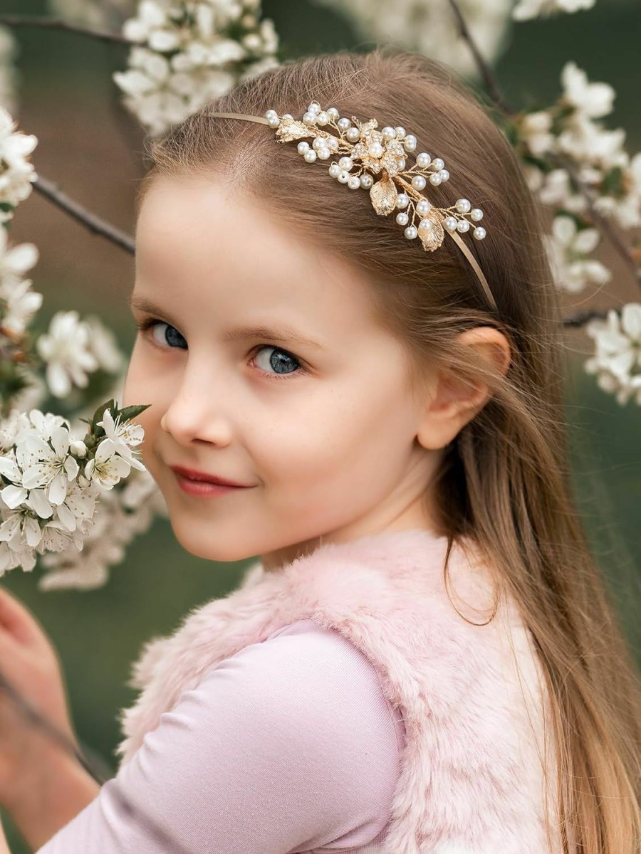 SWEETV Fashion Headbands | Sweetv Flower Girl Headpiece For Wedding Flower Girl Headband Communion Headpiece For Girls Princess Crystal Hair Accessories For Birthday Party, First Communion Silver